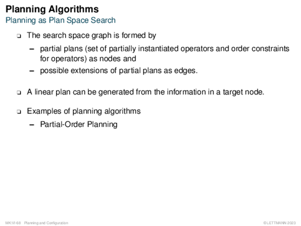 Planning Algorithms Planning as Plan Space Search