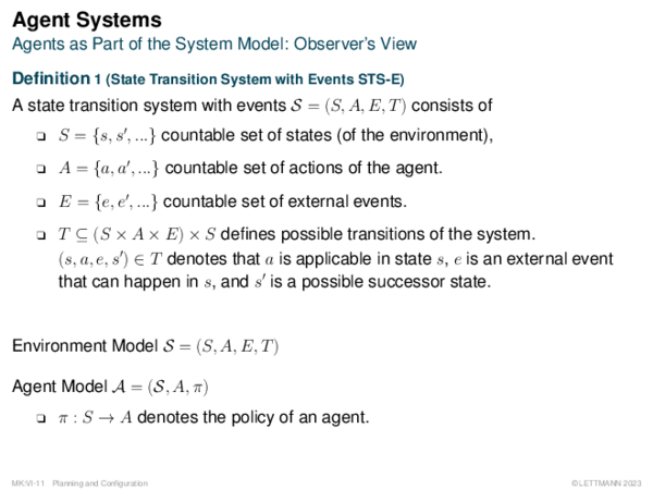 Agent Systems Agents as Part of the System Model: Observer’s View