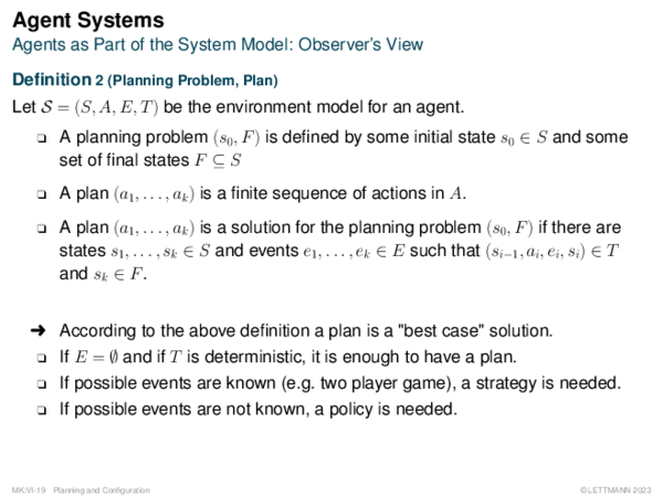 Agent Systems Agents as Part of the System Model: Observer’s View