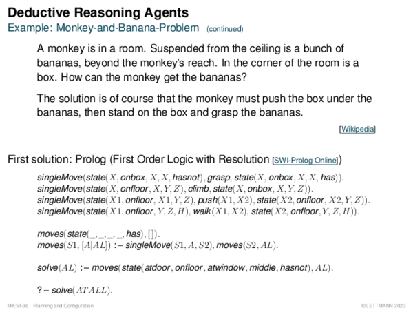 Deductive Reasoning Agents Example: Monkey-and-Banana-Problem