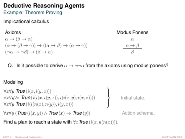 Deductive Reasoning Agents Example: Theorem Proving