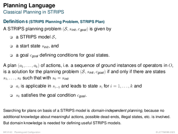 Planning Language Classical Planning in STRIPS