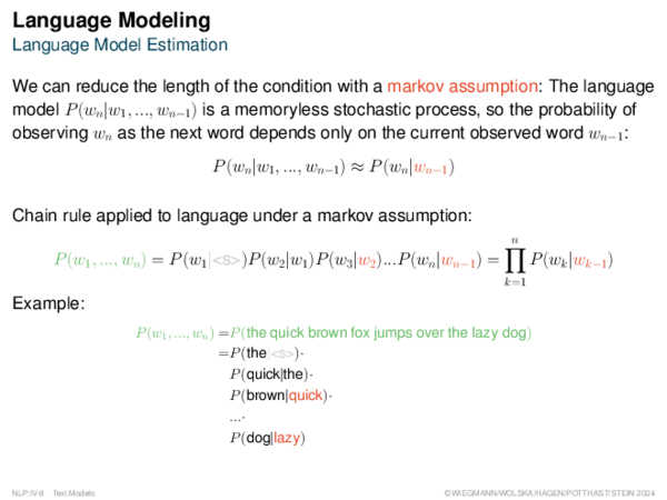 Language Modeling Language Model Estimation