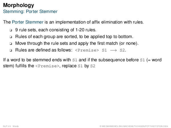 Morphology Stemming: Porter Stemmer
