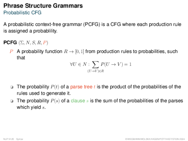 Phrase Structure Grammars Probabilistic CFG