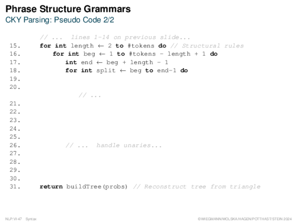 Phrase Structure Grammars CKY Parsing: Pseudo Code 2/2