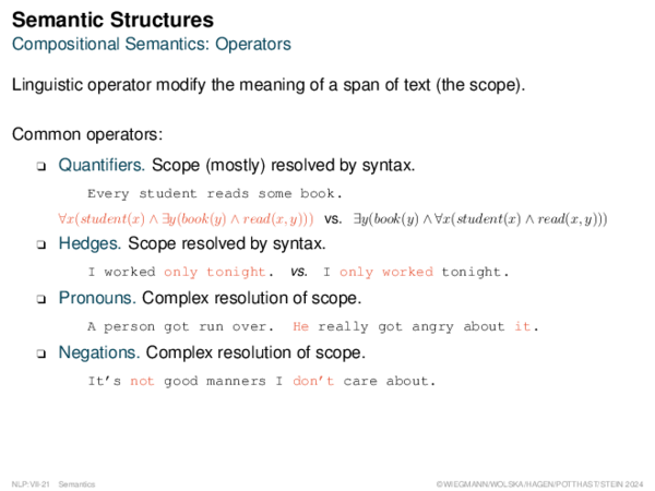 Semantic Structures Compositional Semantics: Operators