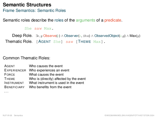 Semantic Structures Frame Semantics: Semantic Roles
