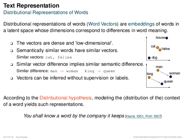 Text Representation Distributional Representations of Words