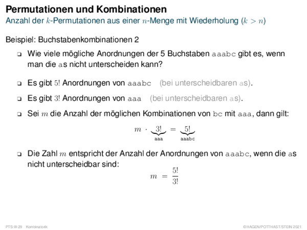 Permutationen und Kombinationen Anzahl der k-Permutationen aus einer n-Menge mit Wiederholung (k > n)