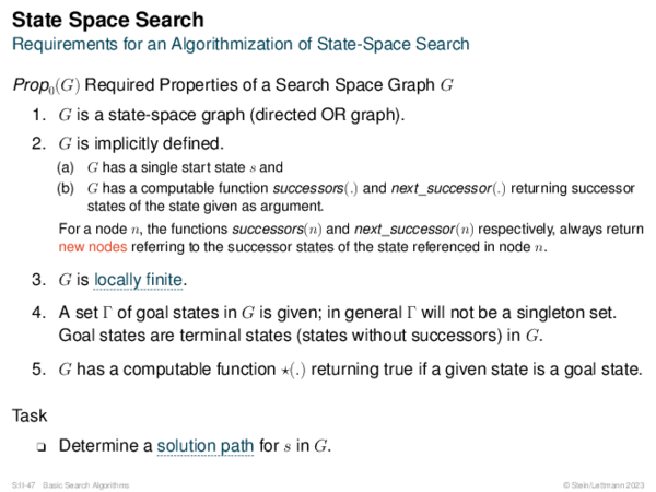 State Space Search Requirements for an Algorithmization of State-Space Search