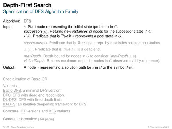 Depth-First Search Specification of DFS Algorithm Family