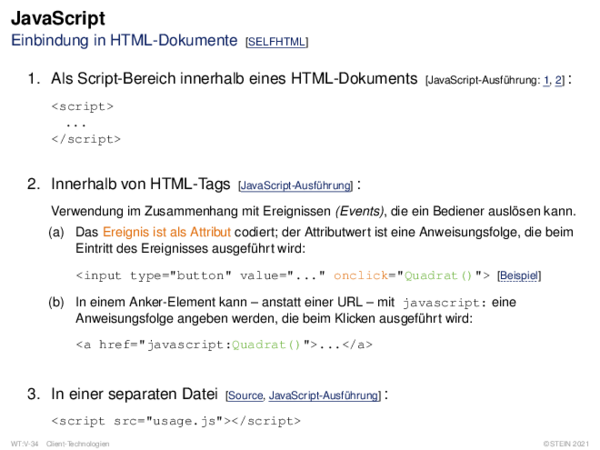 JavaScript Einbindung in HTML-Dokumente