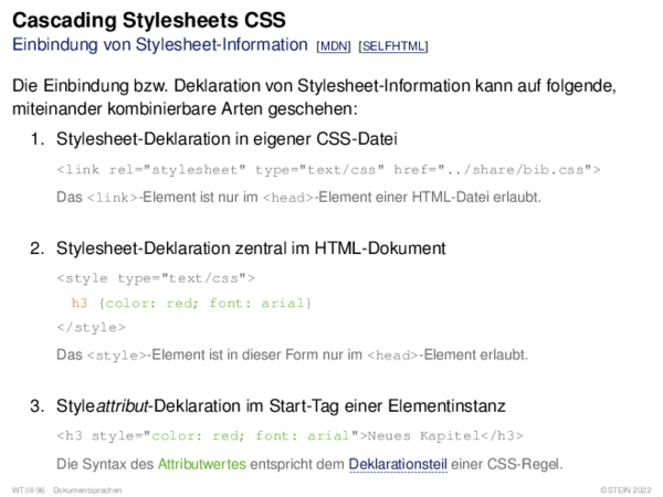 Cascading Stylesheets CSS Einbindung von Stylesheet-Information