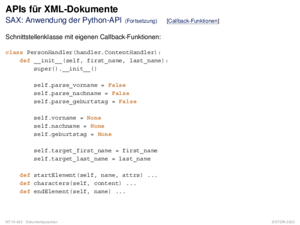 APIs für XML-Dokumente SAX: Anwendung der Python-API