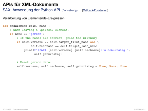 APIs für XML-Dokumente SAX: Anwendung der Python-API