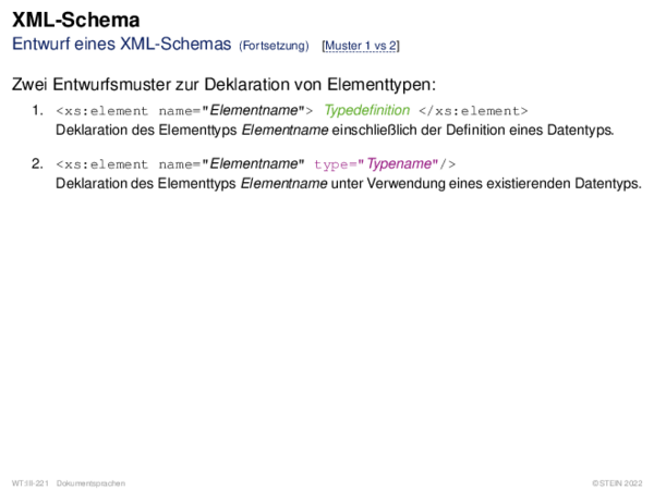 XML-Schema Entwurf eines XML-Schemas