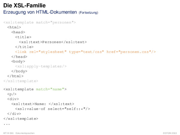Die XSL-Familie Erzeugung von HTML-Dokumenten
