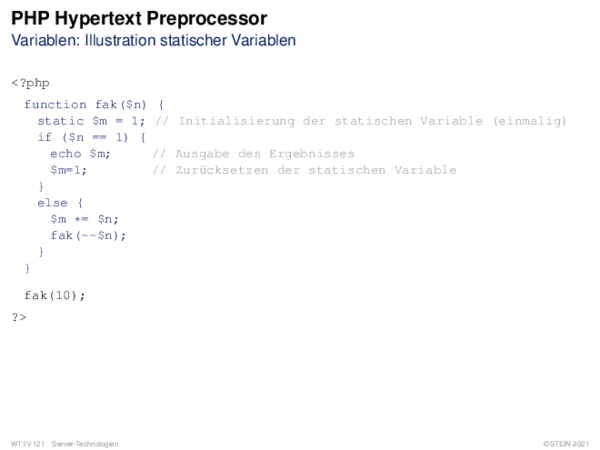 PHP Hypertext Preprocessor Variablen: Illustration statischer Variablen